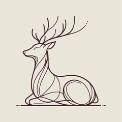 Minimal Line art Deer illustration