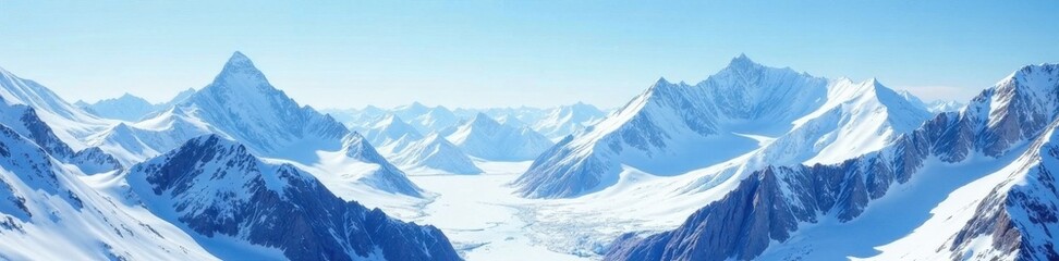 Obraz premium Sharp snow-capped peaks, icy slopes, crevasses , climbing gear, terrain