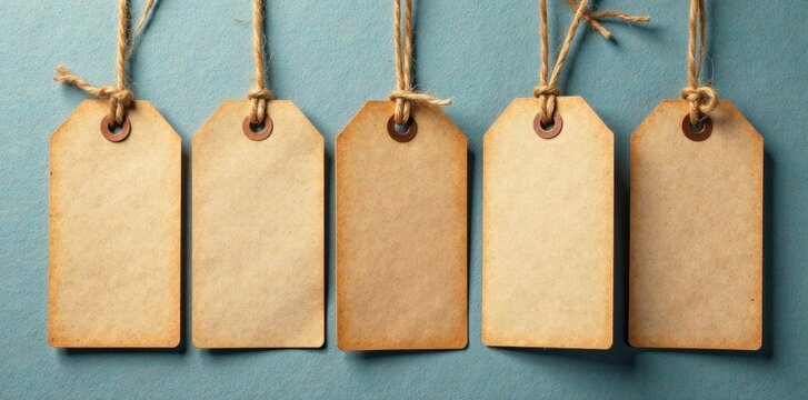 Set of blank kraft paper tags with twine Perfect for DIY projects , twine, natural, tags on string