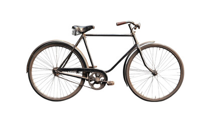 Vintage Bicycle: An antique bicycle, evoking nostalgia and classic design, standing alone in a clean, simple setting, its intricate mechanics and timeless aesthetic on full display.