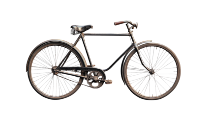 Vintage Bicycle: An antique bicycle, evoking nostalgia and classic design, standing alone in a clean, simple setting, its intricate mechanics and timeless aesthetic on full display.