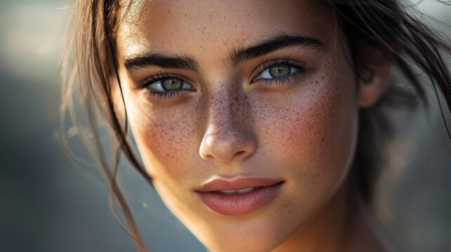 A captivating young woman, her face illuminated by a soft glow, exuded an aura of effortless grace and beauty, her eyes reflecting the depth of her soul and the promise of a brighter future.