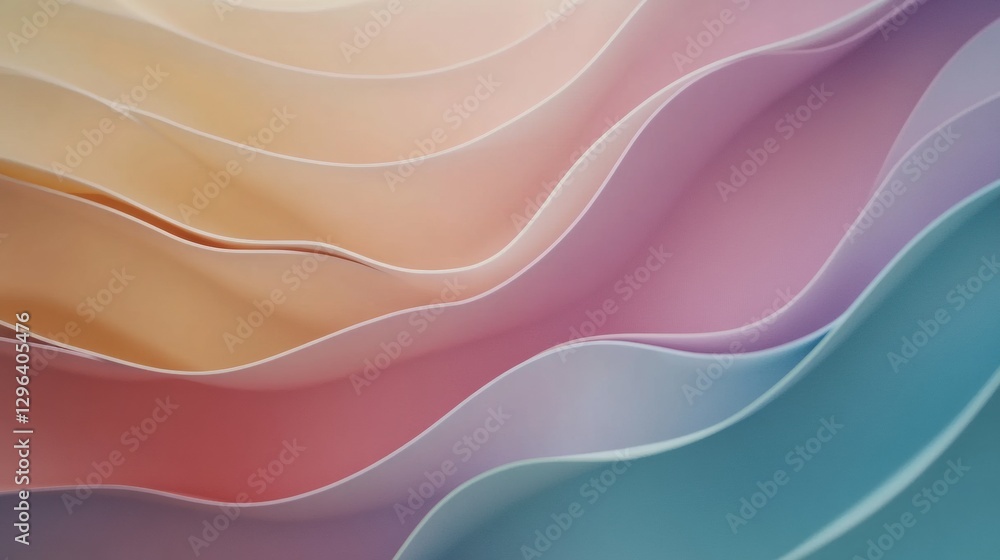 Poster soft pastel abstract waves flowing gently in a beautiful gradient design created with delicate mater