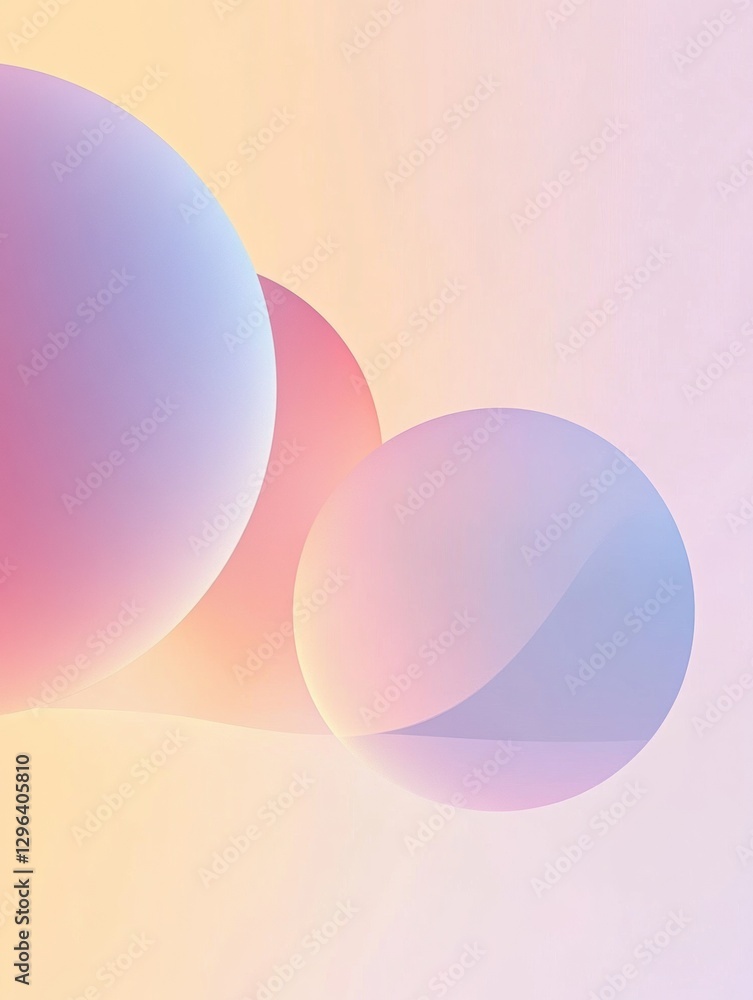 Poster colorful abstract spheres floating peacefully in a soft pastel background during a serene digital ar