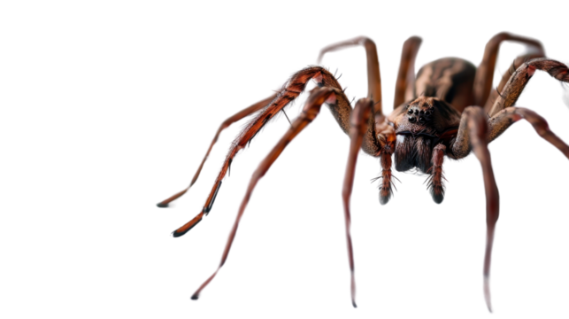 Large spider crawling on transparent background, arachnophobia and halloween theme