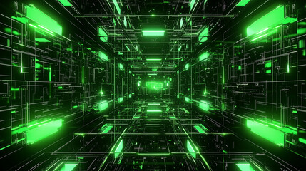 Futuristic Green Neon Lights Abstract Digital Tunnel Sci Fi Technology Background