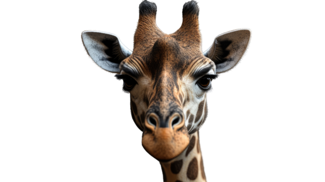 Giraffe Close-up: A captivating close-up portrait of a giraffe, showcasing its distinctive patterned coat, soulful eyes, and unique facial features. The giraffe's imposing presence fills the frame