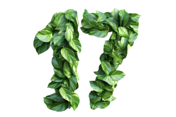 Leaves Create Number Seventeen, Green Foliage, Transparent Background