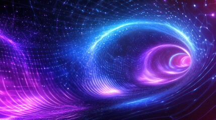 Fototapeta premium Abstract swirling neon light tunnel, cosmic background, digital art, website header