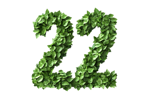 Number 22: Leaves Create Number, Transparent Background