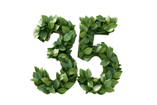 Green Leaves Form Number 35, Nature's Digit Art with Transparent Background