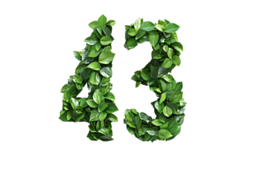 Leaves Create Number 43, Green, Transparent Background