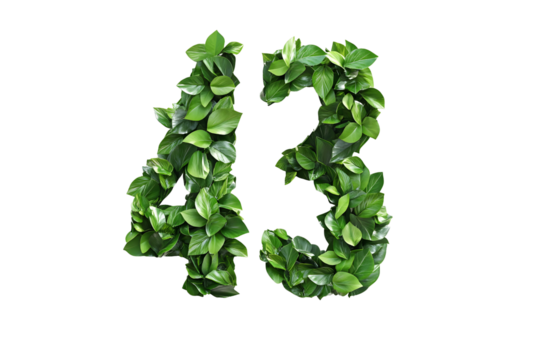 Leaves Create Number 43, Green, Transparent Background
