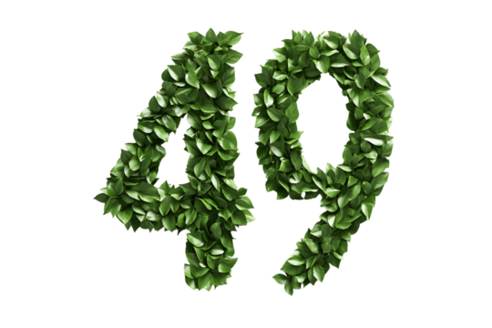 Nature's Number: 49 in Leaves, Transparent Background