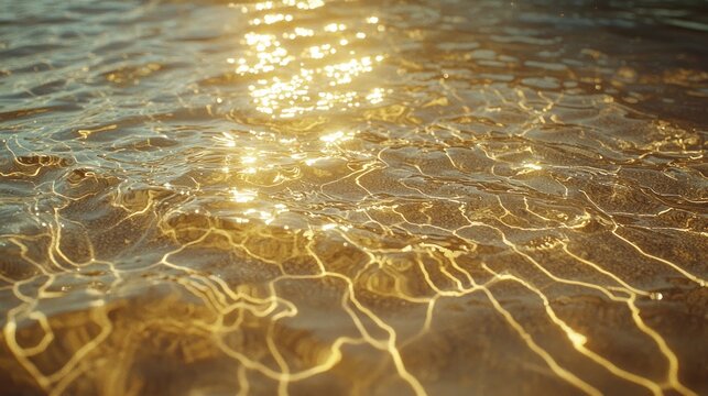 Golden sunlight reflecting on rippled water surface