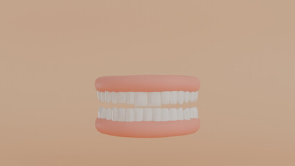 3D model of jaw with teeth on beige background, dentistry and care