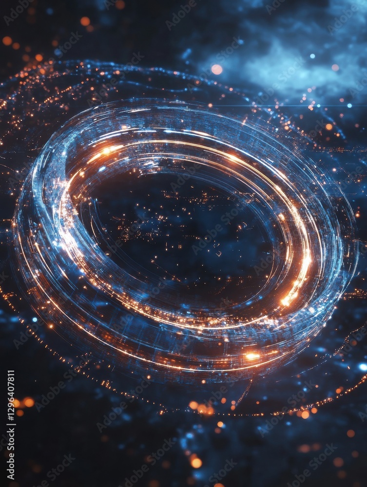 Poster abstract glowing digital circle on dark background. technology and communication concept. 3d renderi