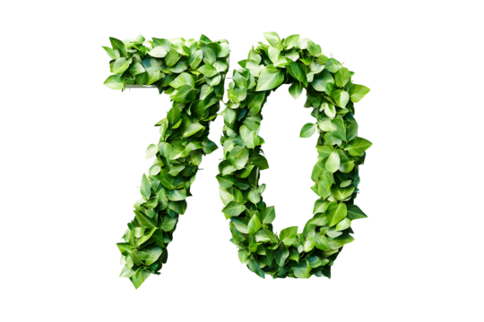 Leafy Number 70: Nature's Design, Green Background - Powered by Adobe