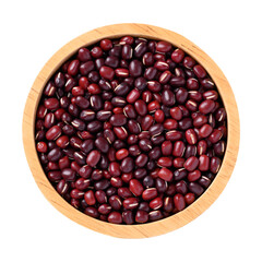 Azuki beans or red mung beans in wooden bowl, Top view