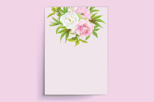watercolor pink roses wedding invitation card set