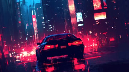 Vibrant Cityscape at Dusk with Dramatic Lighting Effects