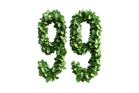 Leafy Number Ninety-Nine, Nature's Design, Transparent Background