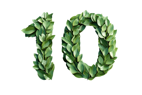 Leaves Create Number Ten, Transparent Background