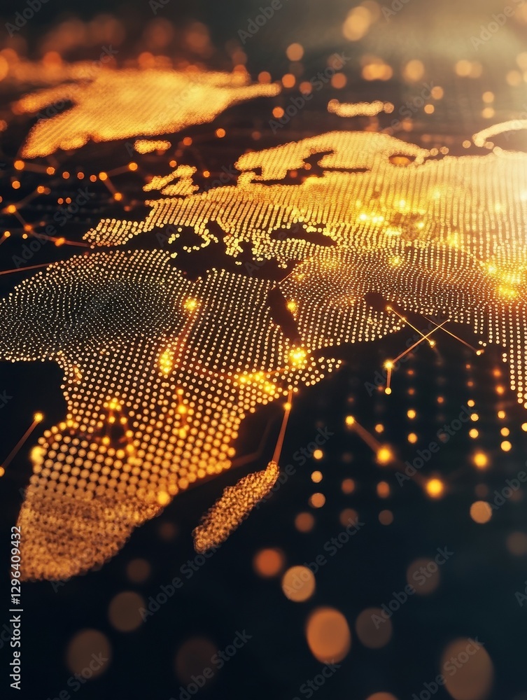 Aufkleber glowing map background. social network concept. 3d rendering.