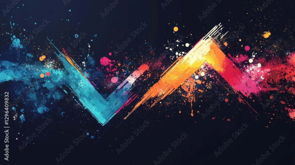 Poster a vibrant, dynamic arrow design with splashes of color, symbolizing movement and progress against a 