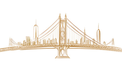 Obraz premium Bridge and City Skyline Illustration: Isolated on White