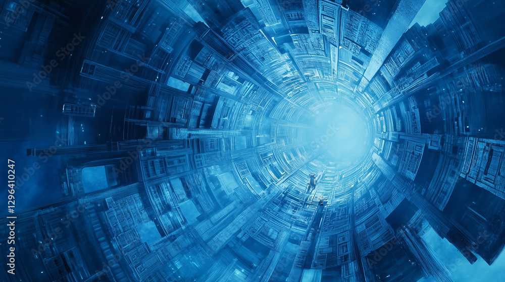 Poster intricate mayan space station architecture showcases advanced design and celestial themes