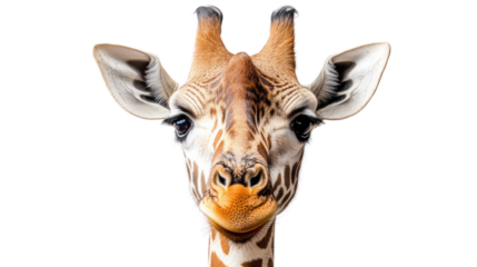 Giraffe's Majestic Gaze: A striking portrait of a giraffe, with its unique patterned coat, piercing eyes, and prominent ossicones.