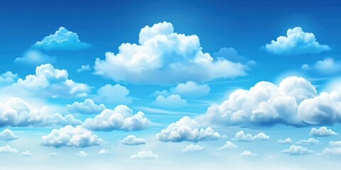 Serene Panorama of Puffy White Clouds Drifting Across a Vivid Azure Sky