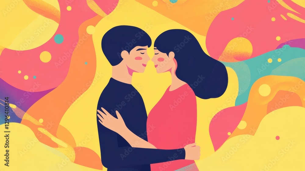 Aufkleber Couple embracing each other in a colorful, abstract background while expressing love and connection. Generative AI