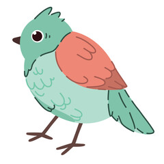 Cute bright bird. Vector illustration of a feathered bird in spring. Isolated on a white background. Cute cartoon picture for a postcard