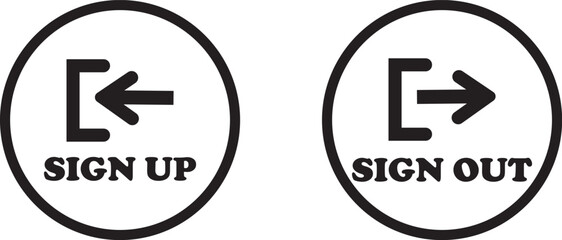 Fototapeta premium Login and logout icon set Set of sign out, Sign in vector vector collection. Open and close door symbol. Black exit and enter arrow, trendy flat style isolated on transparent background.