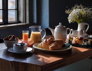 Fototapeta premium Fotografía profesional de una atractiva y lujosa imagen de un desayuno continental