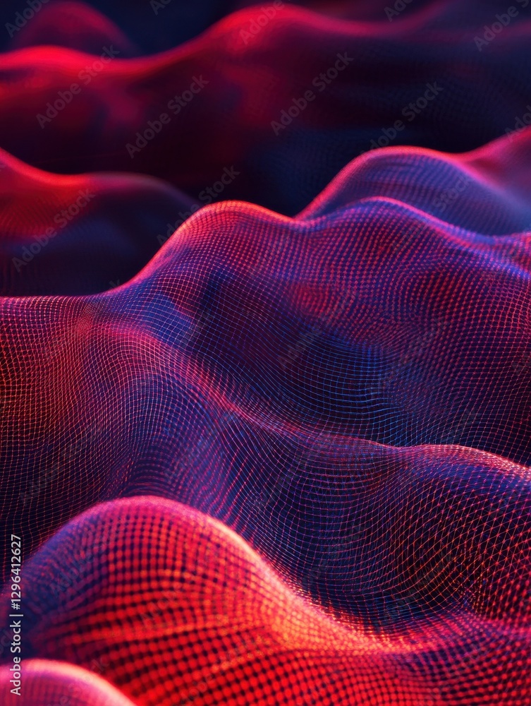 Aufkleber abstract red and blue grid waves on dark background. technology concept. 3d rendering