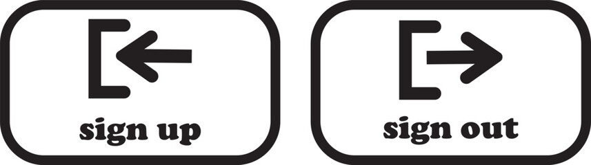 Login and logout icon set Set of sign out, Sign in vector vector collection. Open and close door symbol. Black exit and enter arrow, trendy flat style isolated on transparent background.