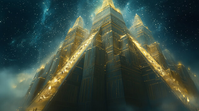 Exploration of a Sumerian ziggurat under a starlit sky showcasing ancient architecture and spiritual significance
