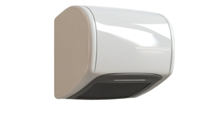 Modern Hand Dryer: sleek, white, wall-mounted hand dryer. This contemporary bathroom fixture is a symbol of hygiene and advanced technology.