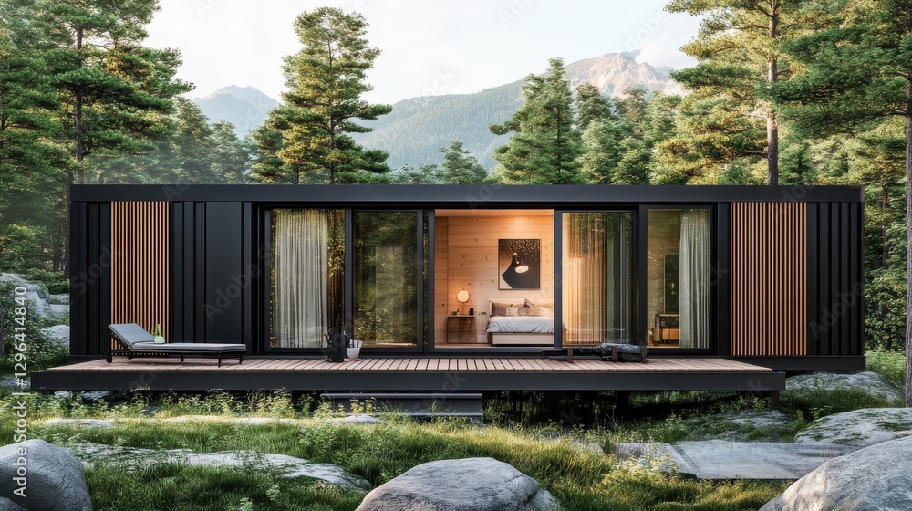 Poster factory assembling modular homes, with a focus on modern design and efficient construction, modular 