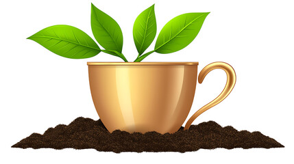 Isolated Plant Illustration: Cup and Growing Leaves

