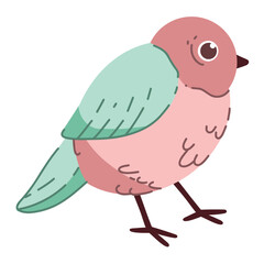 Cute bright bird. Vector illustration of a feathered bird in spring. Isolated on a white background. Cute cartoon picture for a postcard