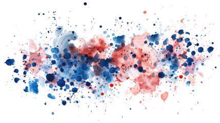 Watercolor splashing in red white and blue on transparent background