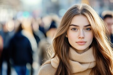 Obraz premium Stunning Young Woman With Long Hair In Scarf