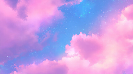 Dreamy pastel sky background with soft and fluffy cloud textures for creative design