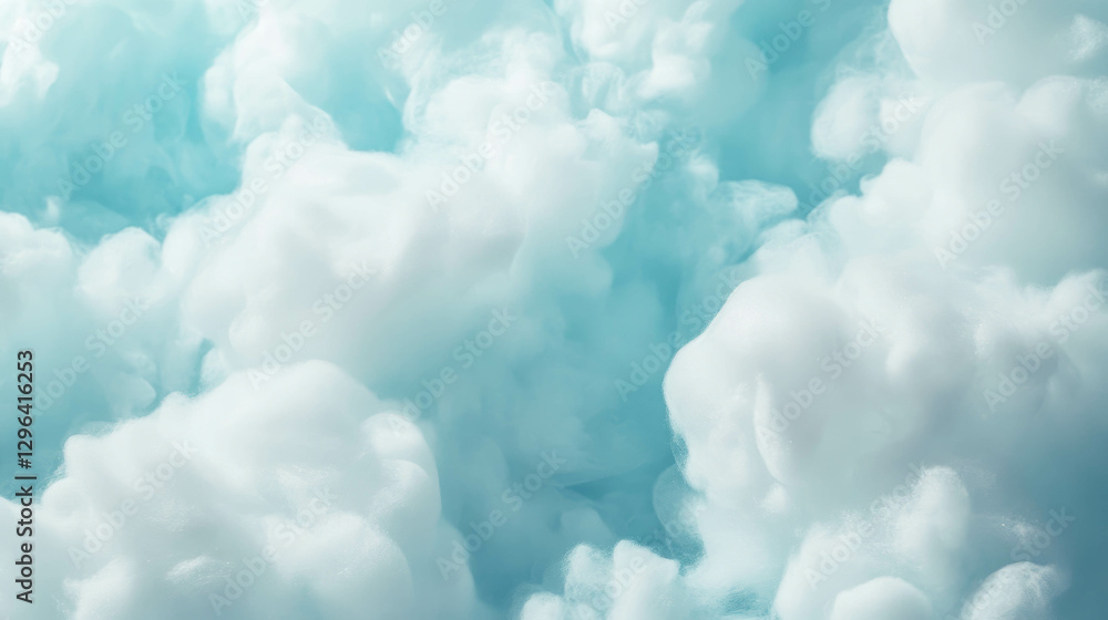 Poster soft cotton wool texture with fluffy clouds in light blue background