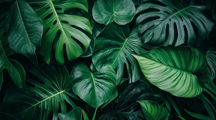 Vibrant tropical leaves in a flat lay design, embodying simplicity and summer essence.