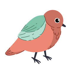 Cute bright bird. Vector illustration of a feathered bird in spring. Isolated on a white background. Cute cartoon picture for a postcard